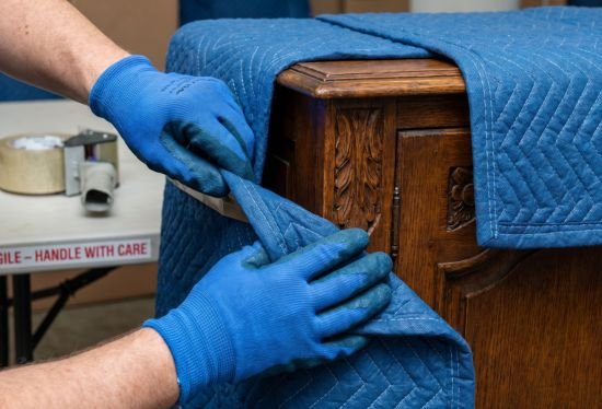 RB Removals professional carefully wrapping fragile items for a safe local move in Lytham St Annes.