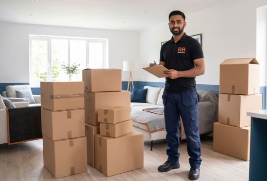 An RB Removals professional planning a seamless long-distance nationwide move with a local customer.